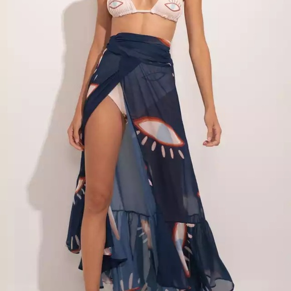 Azul Eye Catcher Faux Wrap Summer Skirt Coverup - Picture 2 of 6